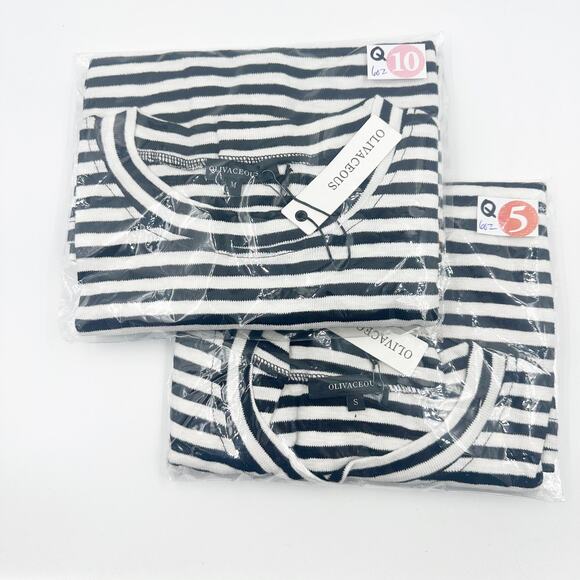 Olivaceous White Black Stripe Crew Neck Tee Small NWT NEW - Picture 7 of 7